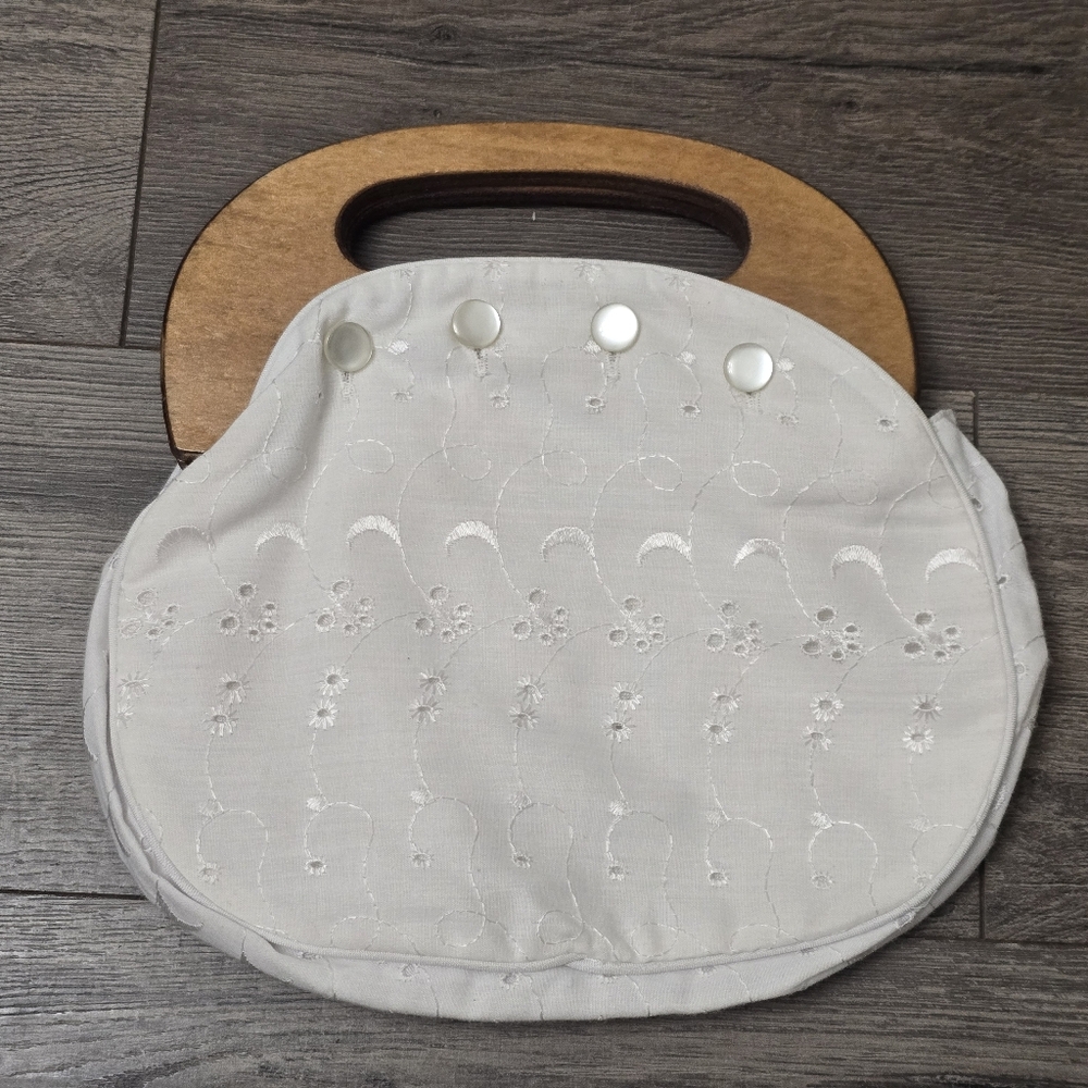 Interchangable Button Bermuda Bag Clutch Wood Han… - image 1